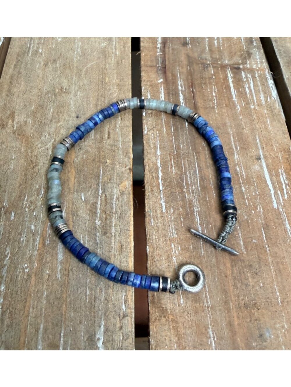 M.Cohen Blue & Gray African Disc Sterling Silver Toggle Bracelet